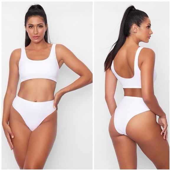 NWT Frederick’s of Hollywood White Vedra Bikini w/Built-In Bra & High Waist, S - Picture 1 of 10